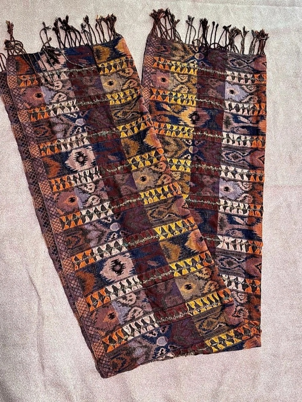Free People Ikat Patchwork Oversized Fringe Scarf Shawl Wrap Fall Bohemian